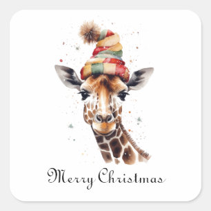 Christmas Giraffe, customisable Square Sticker