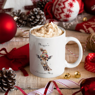 Christmas Giraffe, customisable Two-Tone Coffee Mug