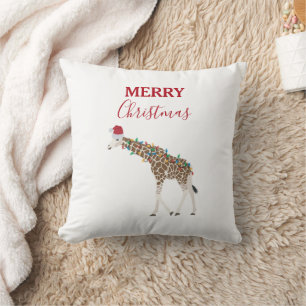 Christmas Giraffe Funny Animal with Santa Hat Card Cushion