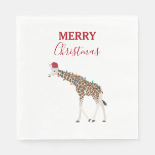Christmas Giraffe Funny Animal with Santa Hat Card Napkin