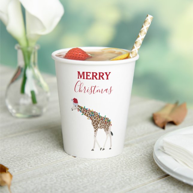 Christmas Giraffe Funny Animal with Santa Hat Card Paper Cups (Insitu)
