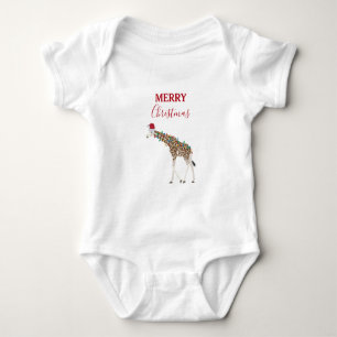 Christmas Giraffe Funny Animals with Santa Hat  Baby Bodysuit