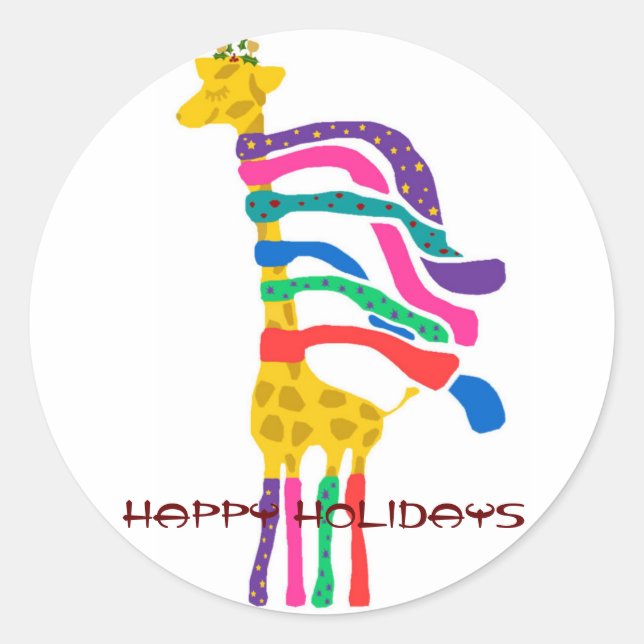Christmas Giraffe, Happy Holidays stickers (Front)