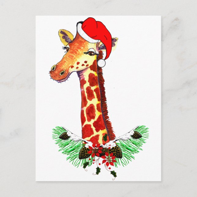 Christmas Giraffe Holiday Postcard (Front)