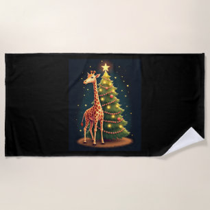 Christmas Giraffe Official Tree Topper Funny Tall  Beach Towel