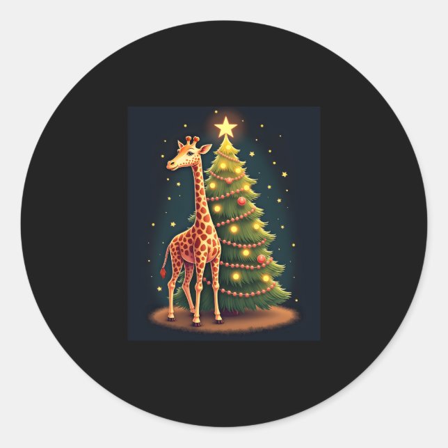 Christmas Giraffe Official Tree Topper Funny Tall  Classic Round Sticker (Front)