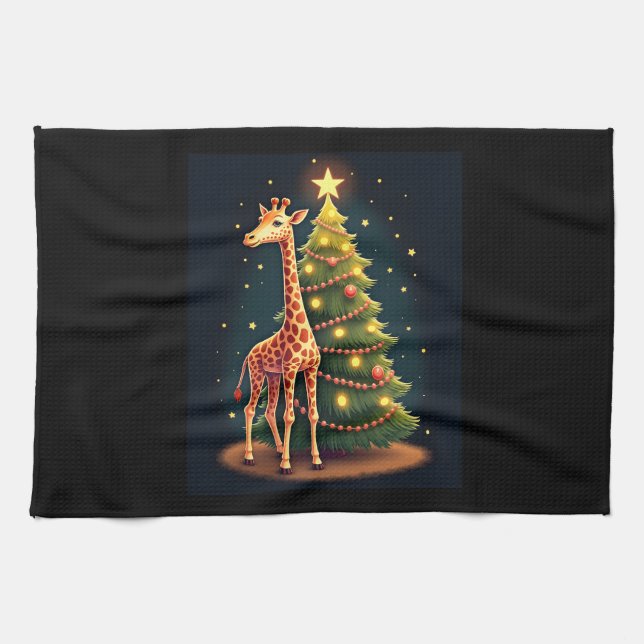 Christmas Giraffe Official Tree Topper Funny Tall  Tea Towel (Horizontal)