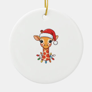 Christmas Giraffe Santa Hat and Colorful Lights Ceramic Tree Decoration