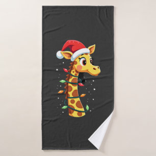 Christmas Giraffe Santa Hat Lights Giraffe Men Wom Bath Towel
