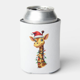 Christmas Giraffe Santa Hat Lights Giraffe Men Wom Can Cooler