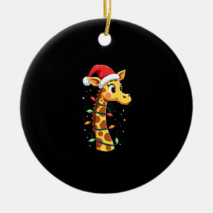 Christmas Giraffe Santa Hat Lights Giraffe Men Wom Ceramic Tree Decoration