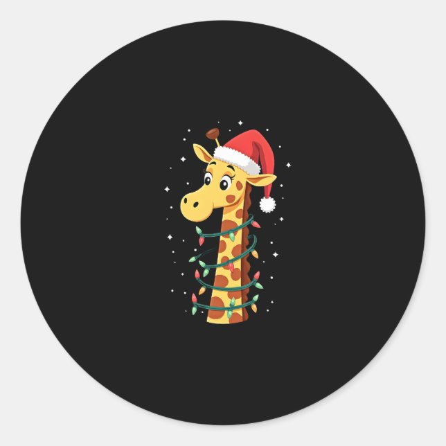Christmas Giraffe Santa Hat Lights Giraffe Men Wom Classic Round Sticker (Front)
