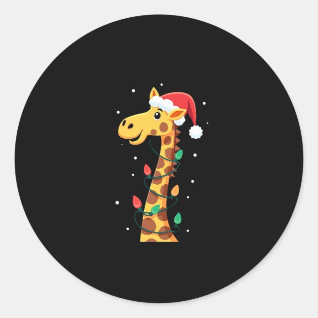 Christmas Giraffe Santa Hat Lights Giraffe Men Wom Classic Round Sticker (Front)