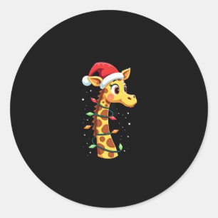 Christmas Giraffe Santa Hat Lights Giraffe Men Wom Classic Round Sticker