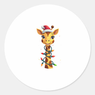 Christmas Giraffe Santa Hat Lights Giraffe Men Wom Classic Round Sticker