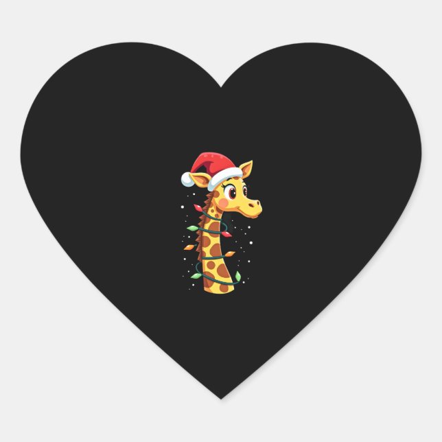 Christmas Giraffe Santa Hat Lights Giraffe Men Wom Heart Sticker (Front)