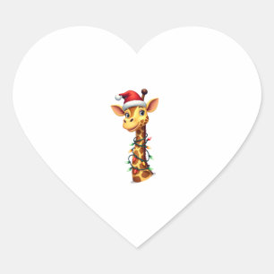 Christmas Giraffe Santa Hat Lights Giraffe Men Wom Heart Sticker