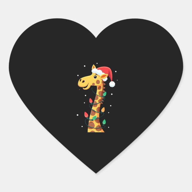 Christmas Giraffe Santa Hat Lights Giraffe Men Wom Heart Sticker (Front)