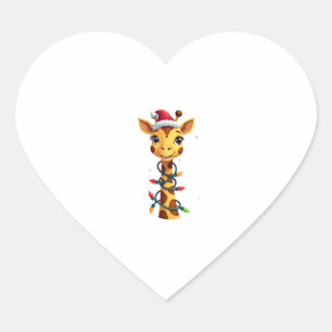 Christmas Giraffe Santa Hat Lights Giraffe Men Wom Heart Sticker