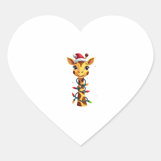 Christmas Giraffe Santa Hat Lights Giraffe Men Wom Heart Sticker (Front)