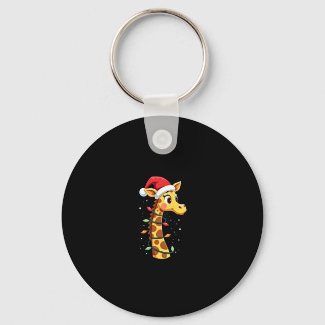 Christmas Giraffe Santa Hat Lights Giraffe Men Wom Key Ring (Front)