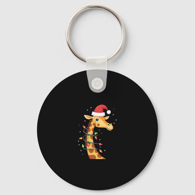 Christmas Giraffe Santa Hat Lights Giraffe Men Wom Key Ring (Front)