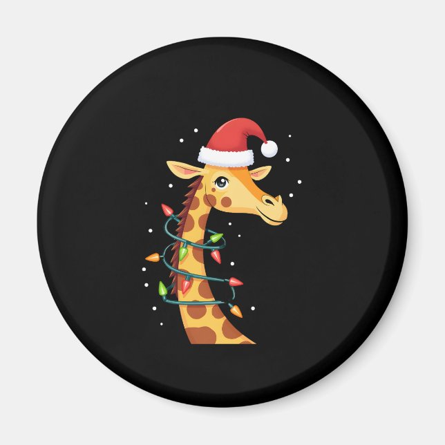 Christmas Giraffe Santa Hat Lights Giraffe Men Wom Magnet (Front)