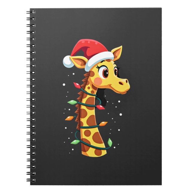 Christmas Giraffe Santa Hat Lights Giraffe Men Wom Notebook (Front)