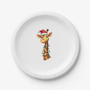 Christmas Giraffe Santa Hat Lights Giraffe Men Wom Paper Plate
