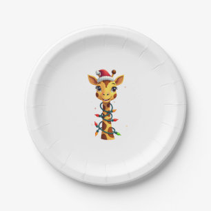 Christmas Giraffe Santa Hat Lights Giraffe Men Wom Paper Plate
