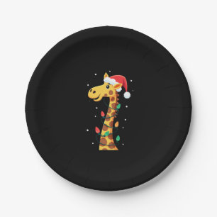 Christmas Giraffe Santa Hat Lights Giraffe Men Wom Paper Plate