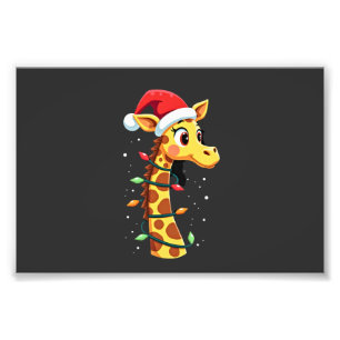 Christmas Giraffe Santa Hat Lights Giraffe Men Wom Photo Print