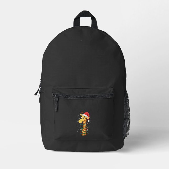 Christmas Giraffe Santa Hat Lights Giraffe Men Wom Printed Backpack (Front)