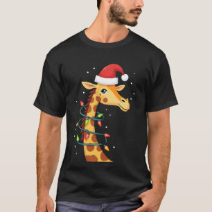 Christmas Giraffe Santa Hat Lights Giraffe Men Wom T-Shirt