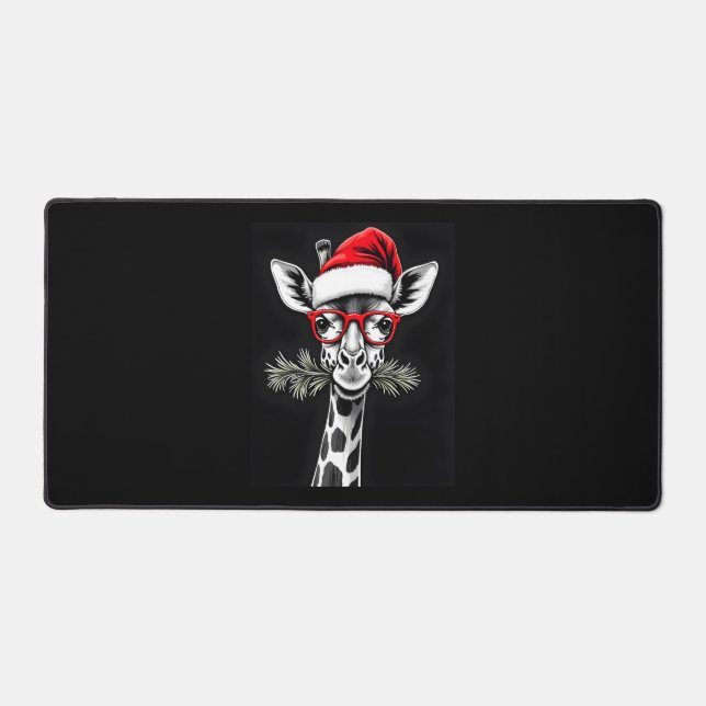 Christmas Giraffe Santa Hat Pajama Gift Family Mat (Front)