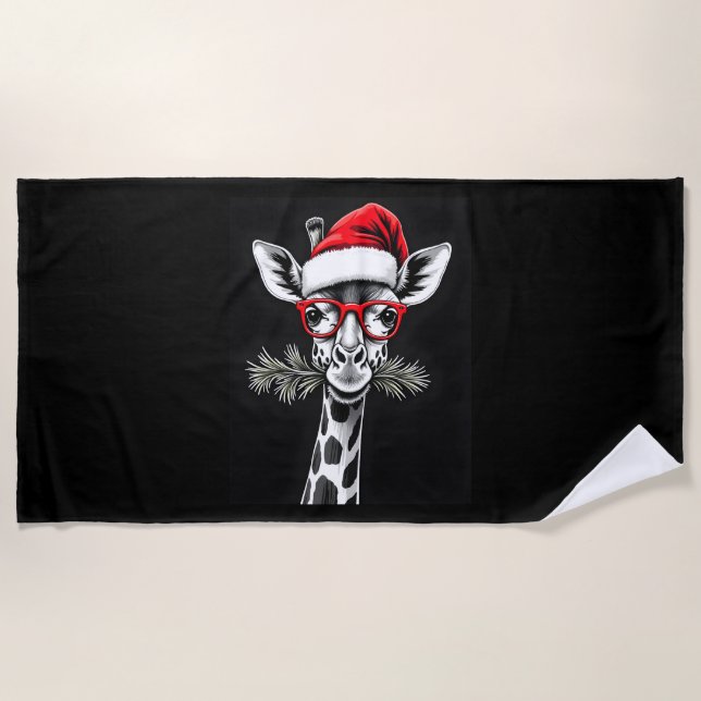 Christmas Giraffe Santa Hat Pajama Gift Family Mat (Front)