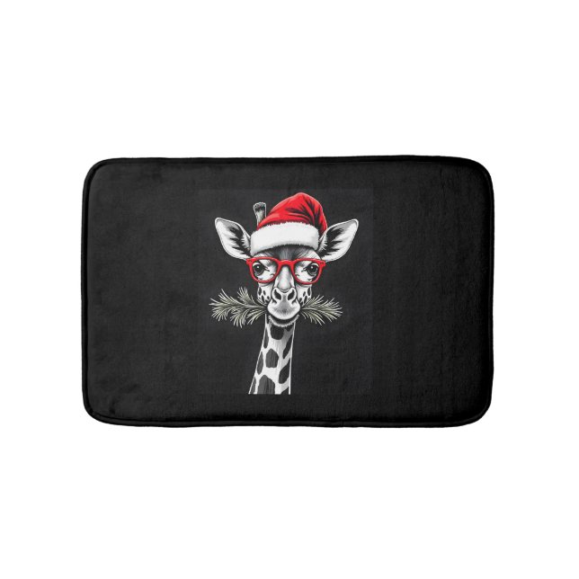 Christmas Giraffe Santa Hat Pajama Gift Family Mat (Front)