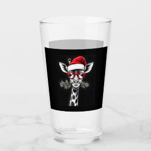 Christmas Giraffe Santa Hat Pajama Gift Family Mat Glass