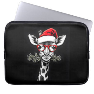 Christmas Giraffe Santa Hat Pajama Gift Family Mat Laptop Sleeve