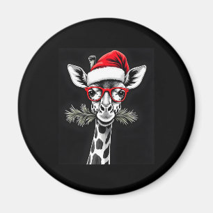 Christmas Giraffe Santa Hat Pajama Gift Family Mat Magnet
