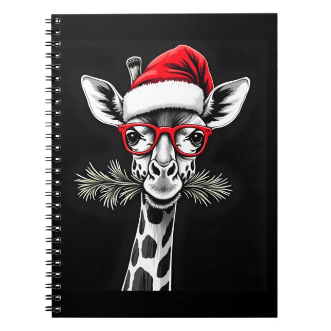 Christmas Giraffe Santa Hat Pajama Gift Family Mat Notebook (Front)
