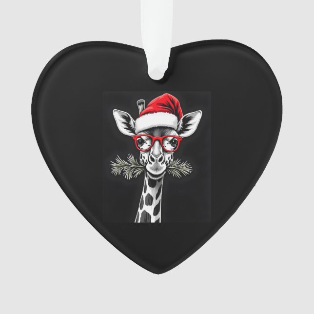 Christmas Giraffe Santa Hat Pajama Gift Family Mat Ornament (Front)