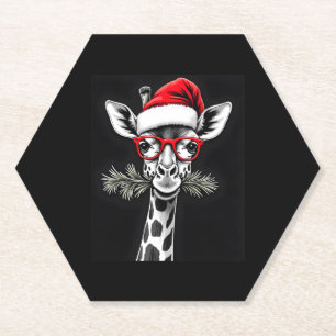 Christmas Giraffe Santa Hat Pajama Gift Family Mat Paper Coaster