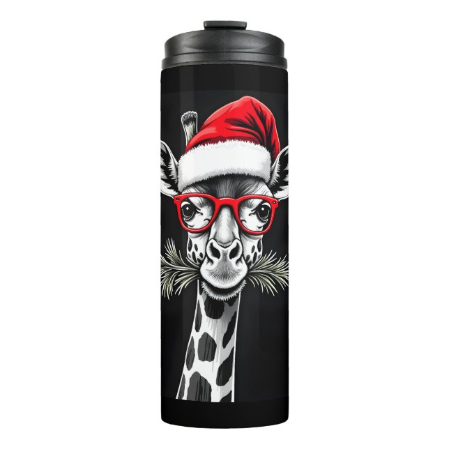 Christmas Giraffe Santa Hat Pajama Gift Family Mat Thermal Tumbler (Front)