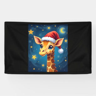 Christmas Giraffe Santa Hat Starry Night Holiday L Banner