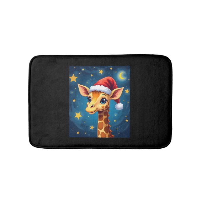 Christmas Giraffe Santa Hat Starry Night Holiday L Bath Mat (Front)