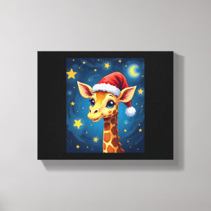 Christmas Giraffe Santa Hat Starry Night Holiday L Canvas Print