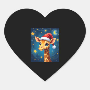 Christmas Giraffe Santa Hat Starry Night Holiday L Heart Sticker