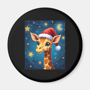 Christmas Giraffe Santa Hat Starry Night Holiday L Magnet