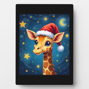 Christmas Giraffe Santa Hat Starry Night Holiday L Plaque